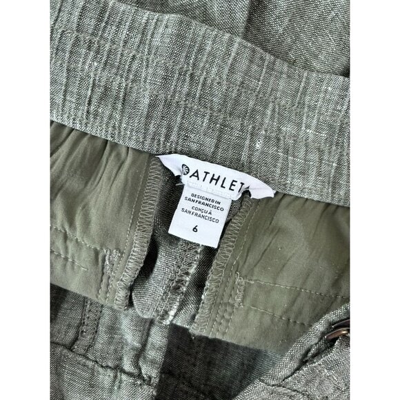 Athleta women's 6 Voyager Linen tapered leg ankle crop pant aspen olive green - Picture 6 of 8